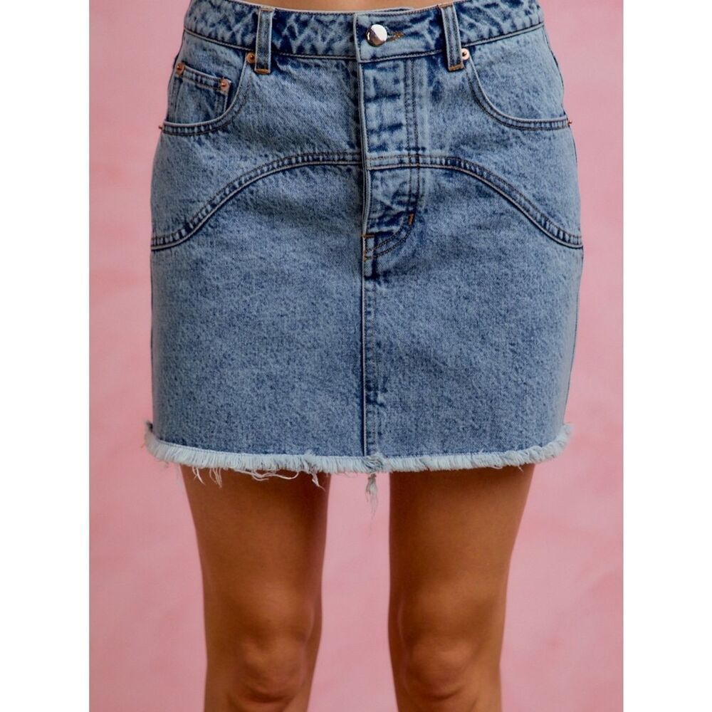 SO ME Washed Denim Floral Contrast Back Pockets Mini Skirt sz S M L XL - Picture 4 of 6